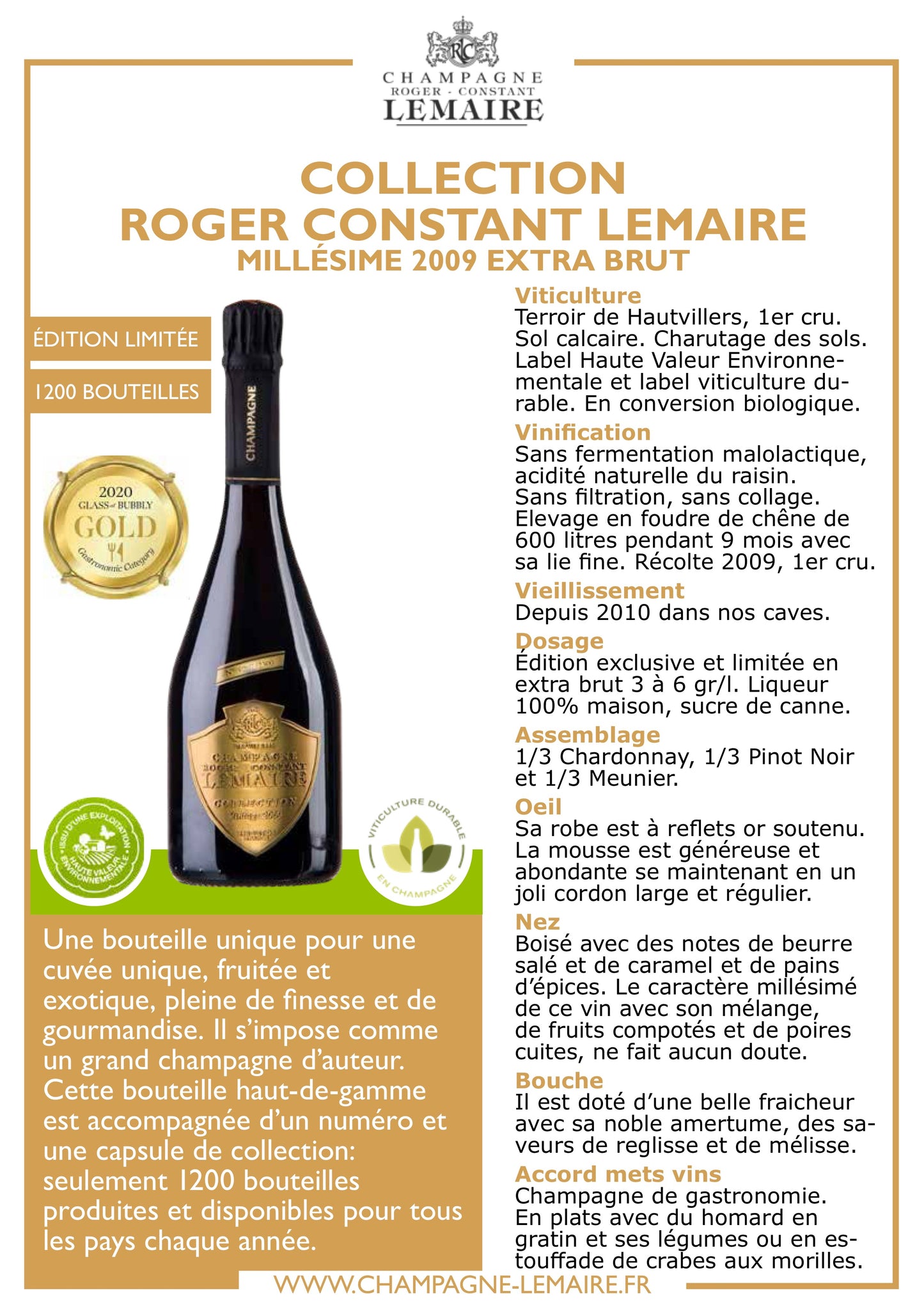 COLLECTION ROGER CONSTANT LEMAIRE MILLÉSIME 2009 EXTRA BRUT (コレクション・ロジェ・コンスタン・ルメール/ミレジム 2009)